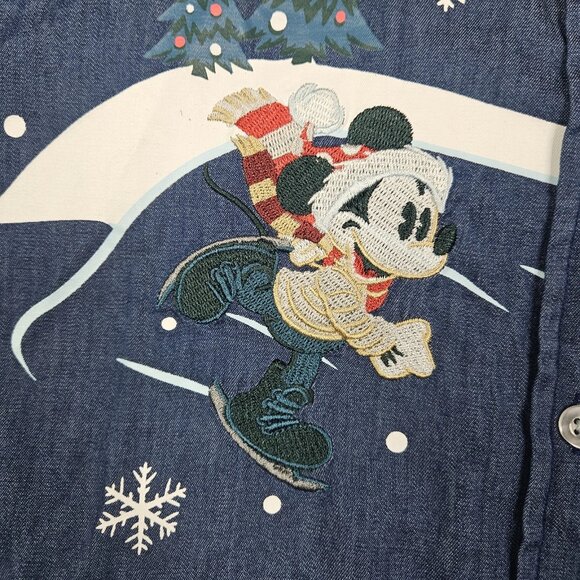 Disney Parks Women's Blue Christmas Embroidered Michey & Minnie Mouse Shirt Sz S - Picture 6 of 9